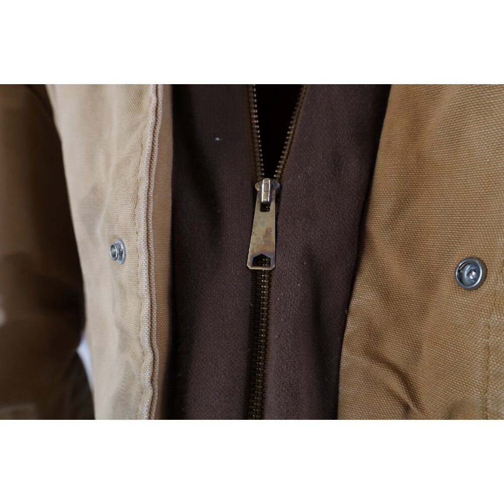 Vtg 90s Y2K Streetwear Mens XL Quilted Canvas Hooded Bomber Jacket Duck Brown - Picture 13 of 16